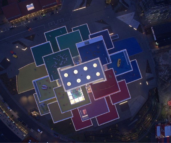 LEGO House® with lights on