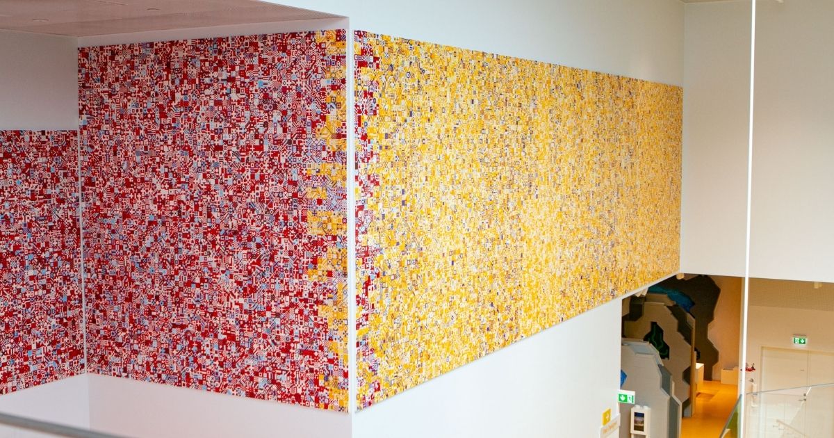 Giant LEGO DOTS art installation in LEGO House.